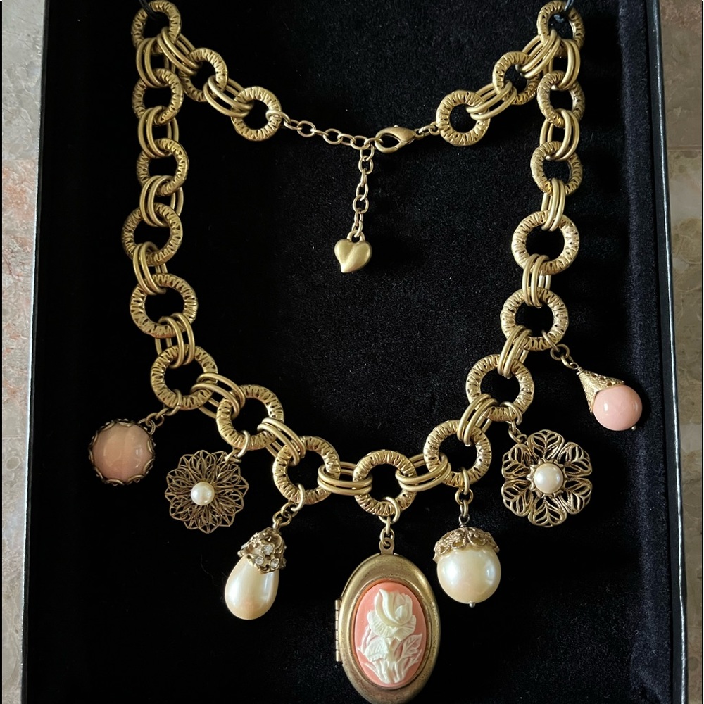 Vintage Carolee Antique Gold Pearl Locket Necklace, Bracelet, Earrings